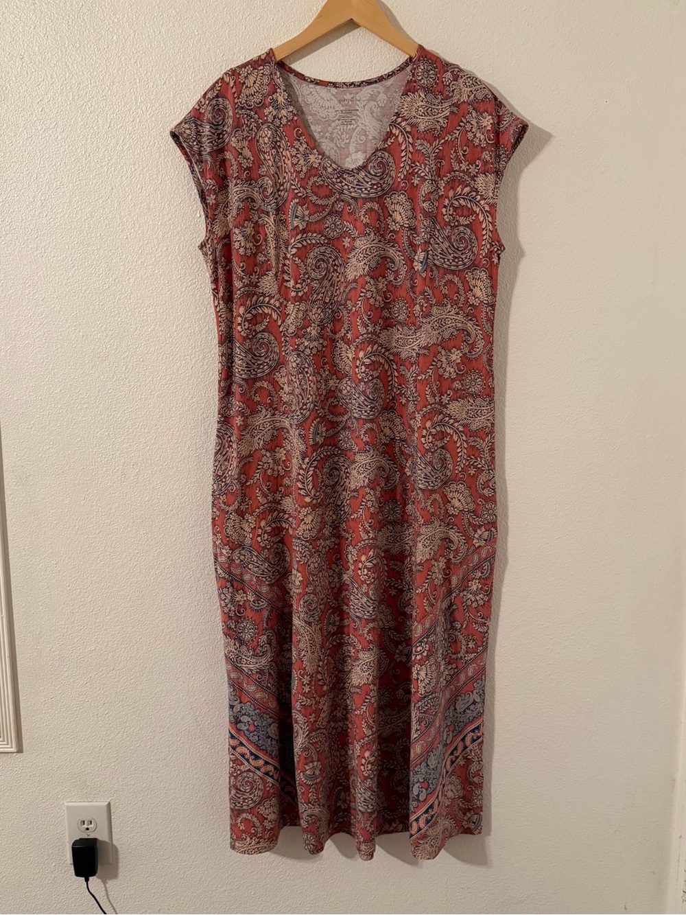 Pure Jill Placed Border Maxi Dress Paisley Cotton Modal J Jill Size Large